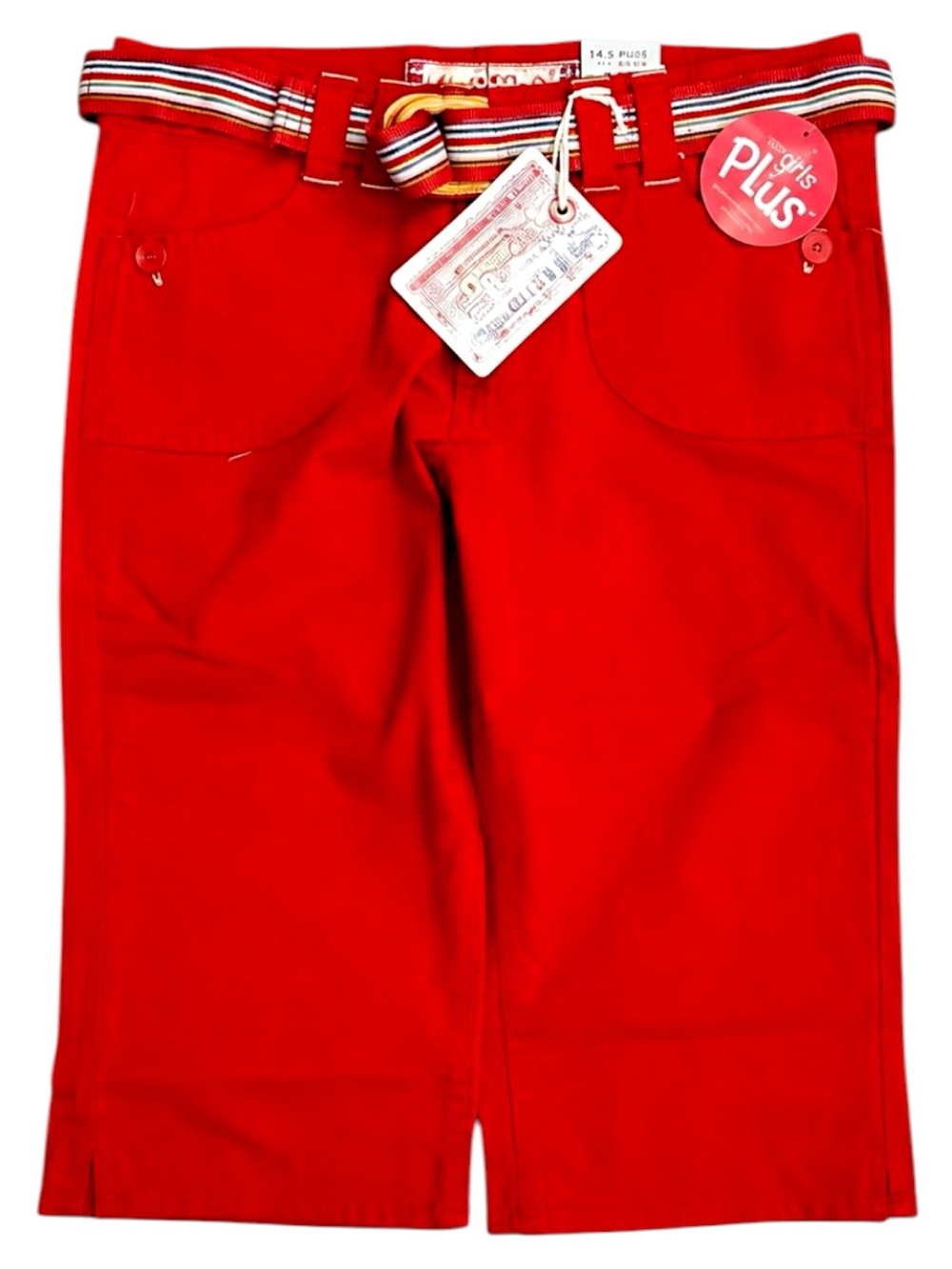 Arizona Girls Plus 8.5 Red Belted Capri Pants NWT Stretch Straight Leg